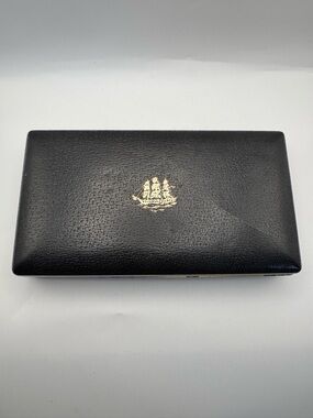 Vintage Farrington Jewelry Box Texol Leather Velvet lined  Black Ship 1950s